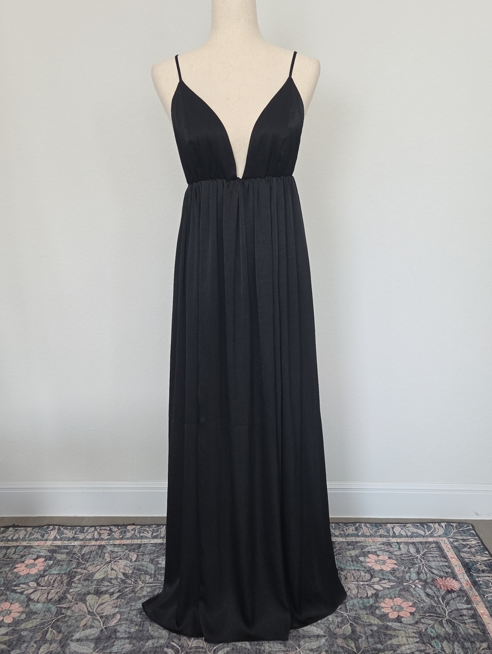 Free People Black Plunging V-Neck Maxi Long Stevie Dress Witchy Goth Gown Large